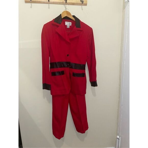 Focus 2000 by Charles glueck red wool 90s 80s two piece suit set size 6 - Picture 2 of 13